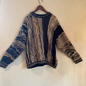 COOGI Australia Vintage Hand Knit Sweater Earthtones Brown, Cream, Black-Size XL